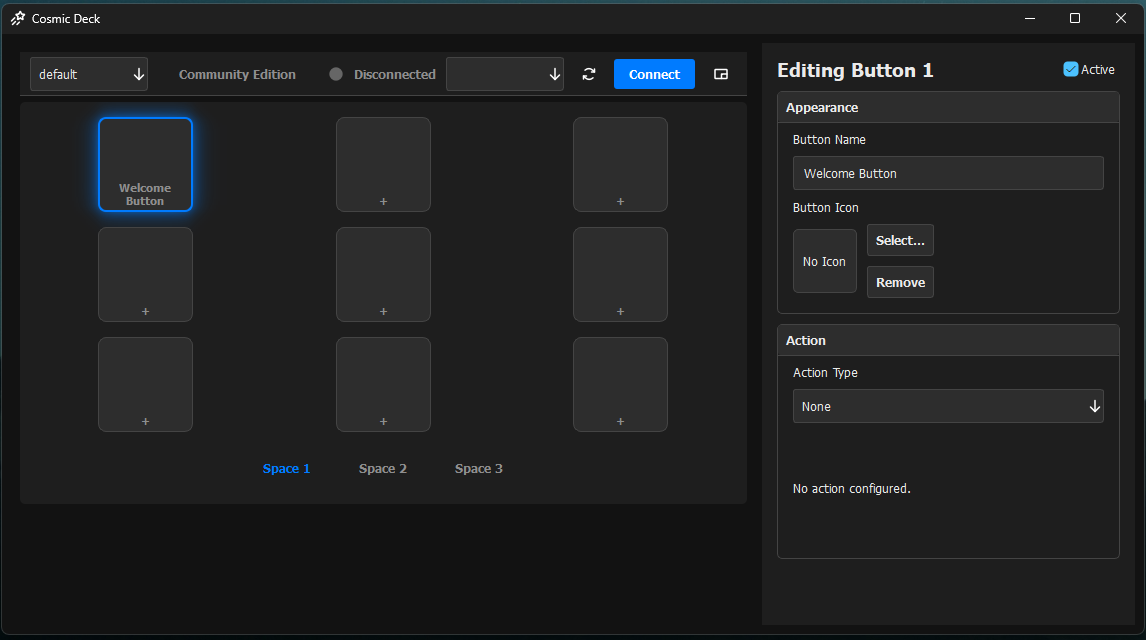 Interfaz Cosmic Deck Community Edition